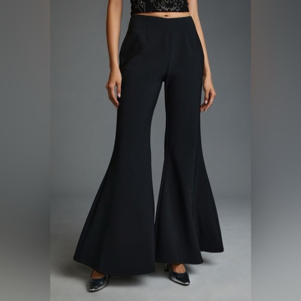 Anthropologie Black High Rise Wide Leg Flare Pants nwt
